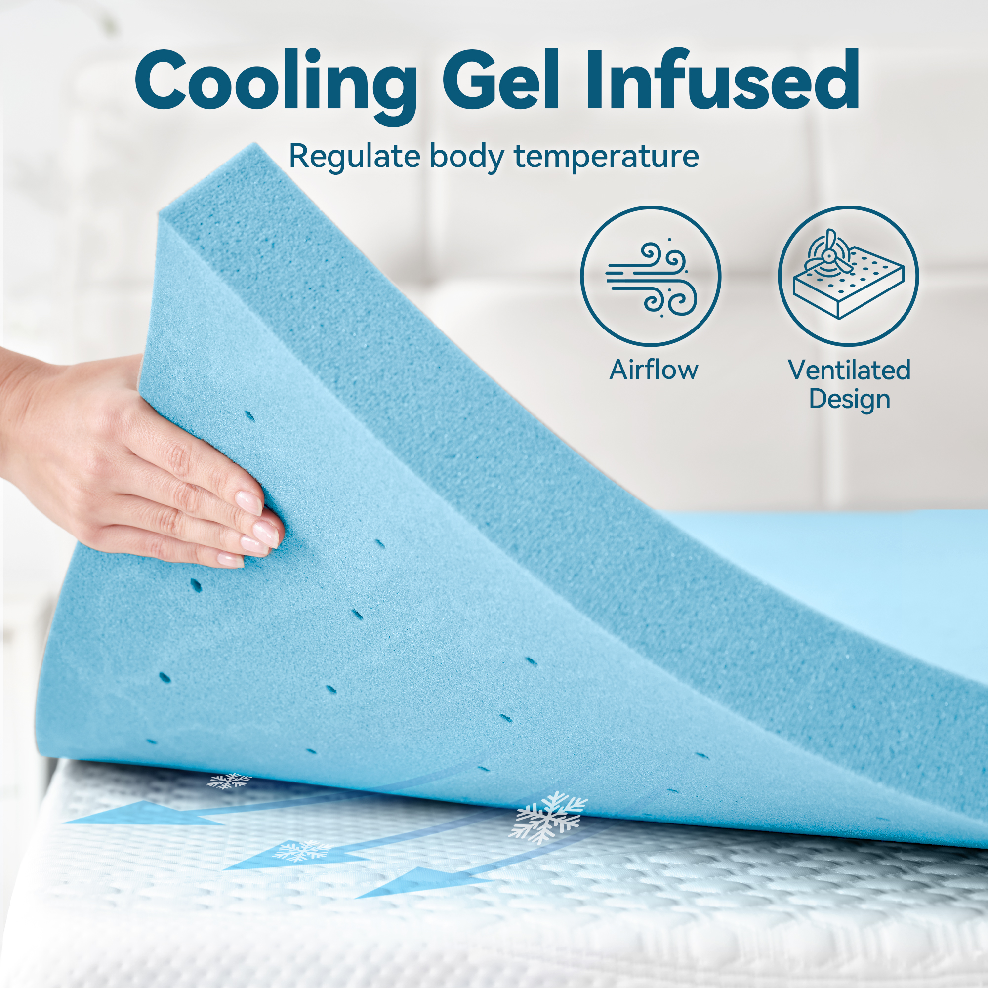 BDEUS 2-Inch Cooling Gel Memory Foam Mattress Topper, Twin, Blue photo 3