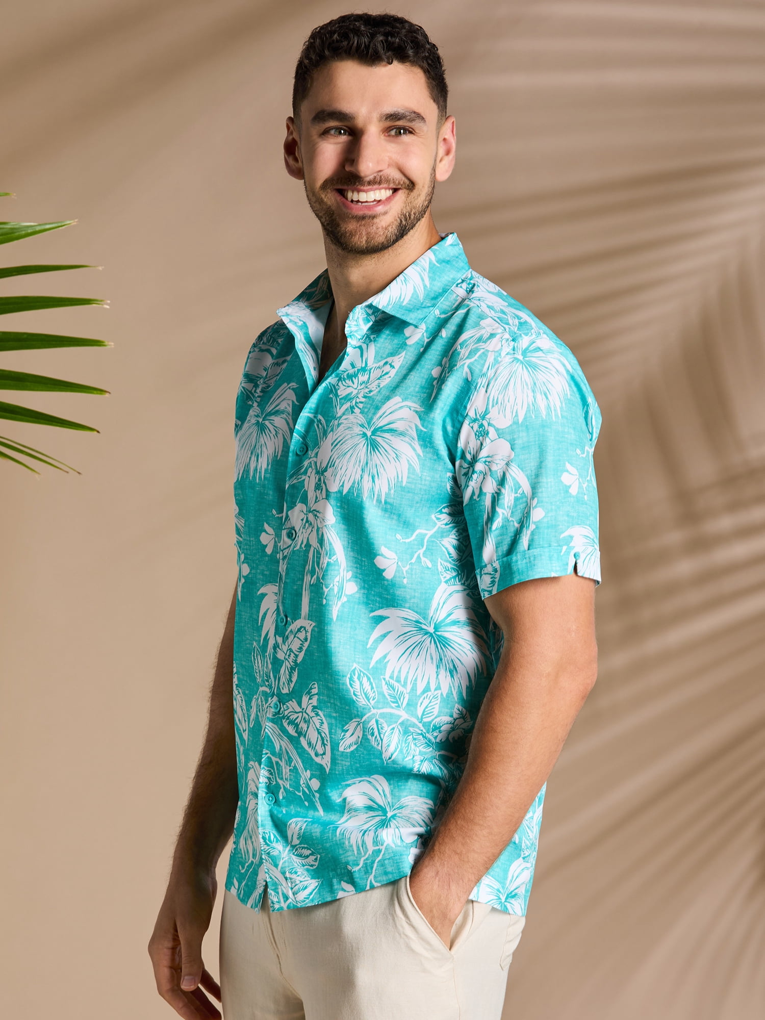 Cafe Luna Men's and Big Men's Tropical Flower Print Short Sleeve