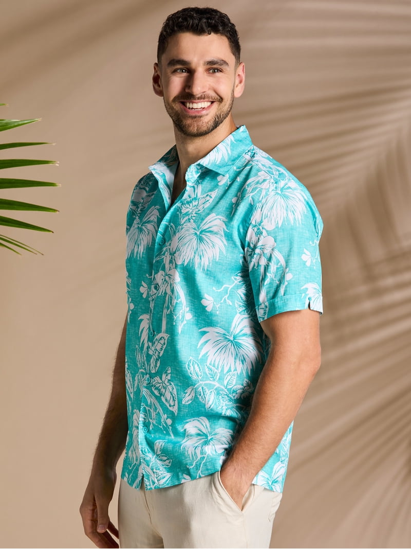 Cafe Luna Men's and Big Men's Tropical Flower Print Short Sleeve