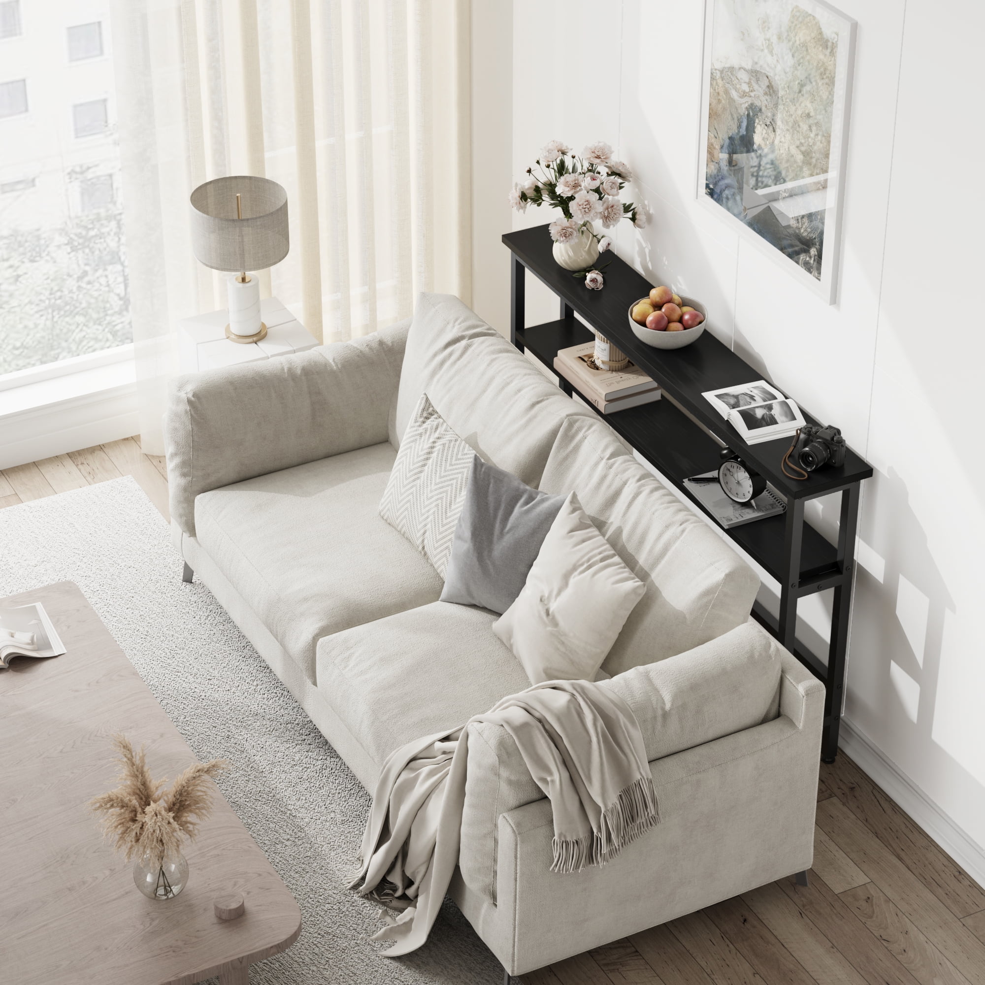 2024 New 2 Tier Entryway Table, Console Tables for Entryway, Industrial Sofa Table with Adjustable Shelf, Behind Couch Table for Living Room, Hallway, Foyer