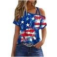 thumbnail image 2 of Ichuanyi Womens Shirts , Off Shoulder Women Fashion Loose Blouse Star Stripe Independence Day Printed T-Shirt, 2 of 5