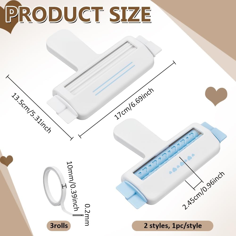 2 Pcs Craft Paper Crimper 2 Styles Plastic Paper Crimper Tool Rollers with 3 Rolls Double Sided Adhesive Tape for Scrapbooking Supplies Multi-color