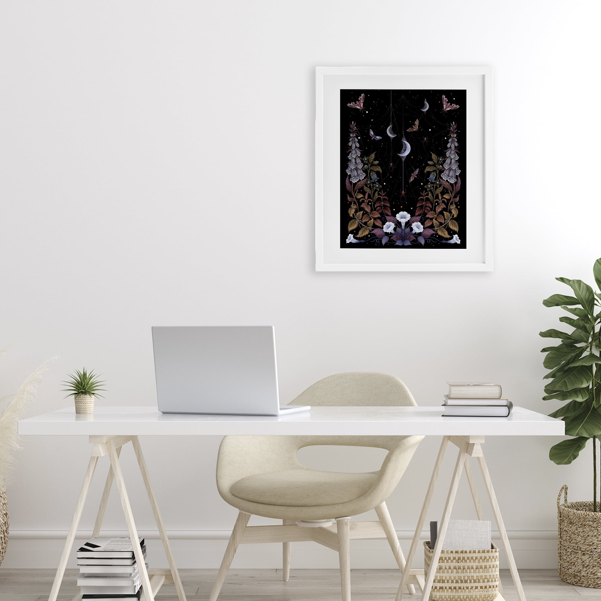 Stupell Industries Witch Garden with Spider Webs White Framed Print Under Glass, design by Episodic Drawings