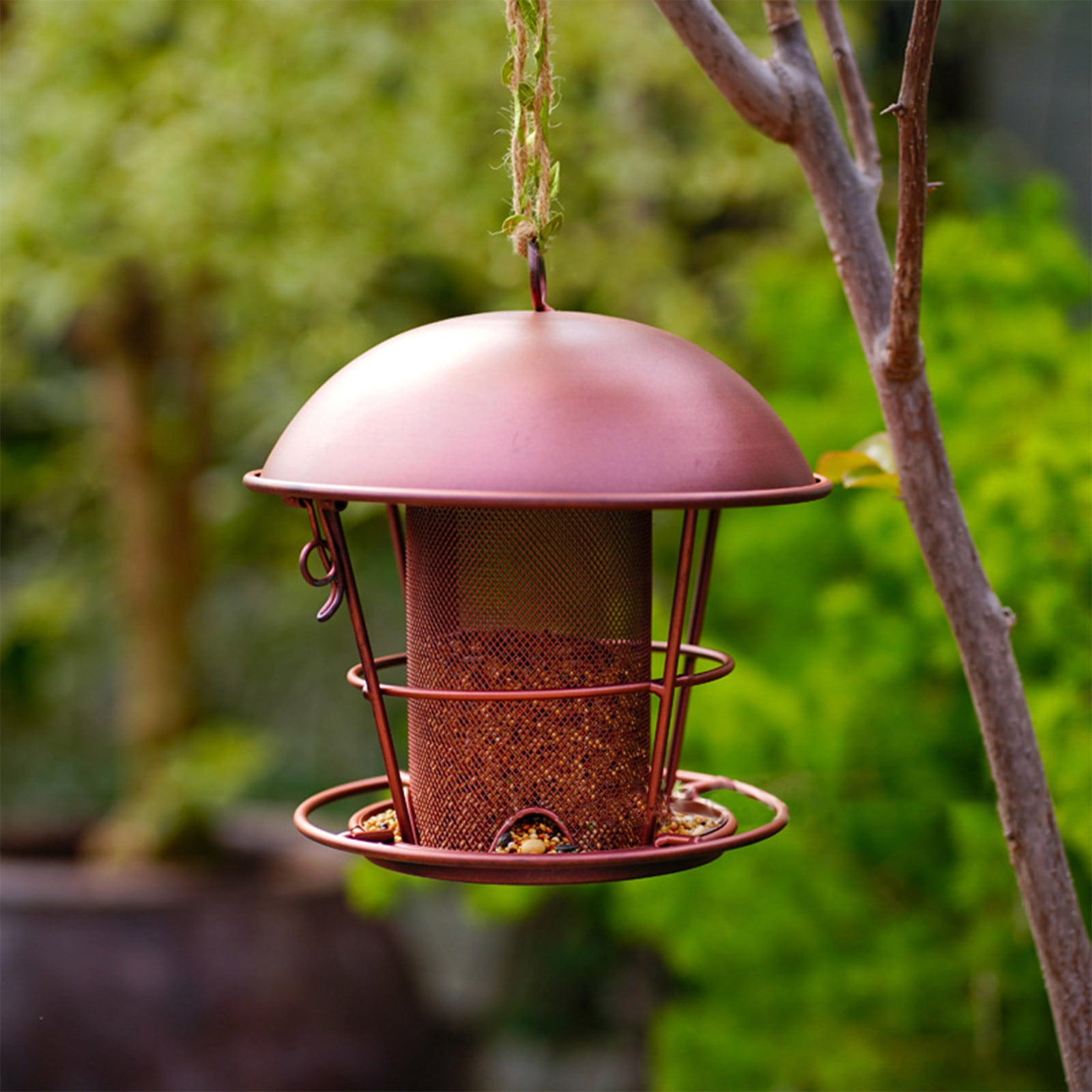 FEOLGEHLY 7.8Inch Metal Dome Bird Feeder, Hanging Bird Houses for Outside, Hummingbird Feeders for Outdoors, Garden Patio Decorative Nest Box Birdhouse for Little Sparrow Finch or Medium Size Birds
