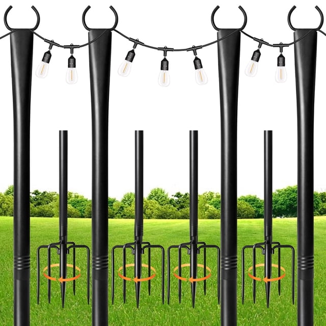 Postes metálicos para luces de cadena MuliVid, para exterior, paquete de 4