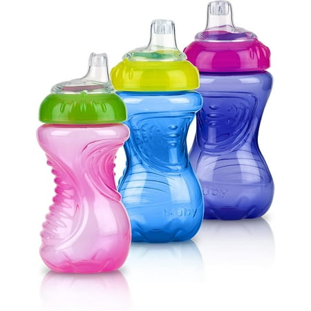 Nuby No-Spill Easy Grip Cup, 10 Ounce Pink/Purple/Blue 3 Pack