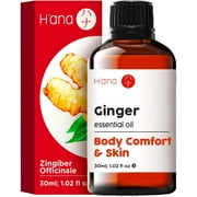 H'ana Ginger Essential Oil for Hair, Skin, Diffusers, Aromatherapy, and Massage - With a Spicy, Gingery Smell (1 Fl Oz)