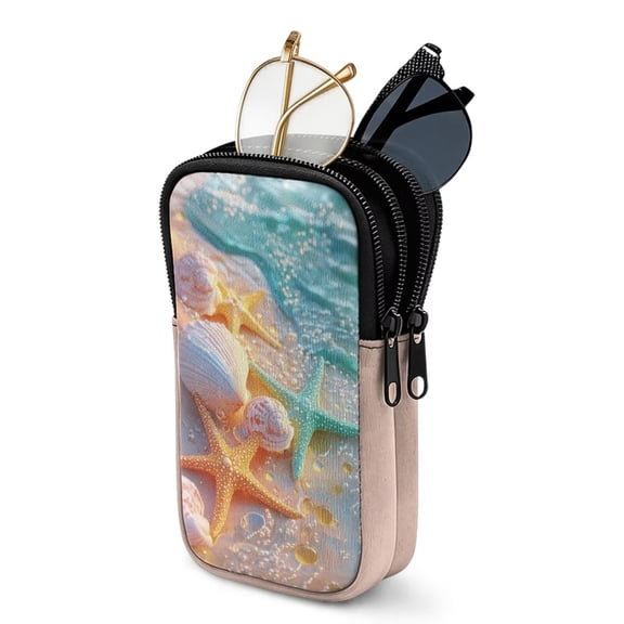 SEANATIVE Zipper Glasses Case with 2 Compartments, Neoprene Double Eyeglasses Pouch Water-resistant Lightweight Eyewear Holder Bag Glasses Pouch for Men Women, Beach Starfish Sea Shell Pattern