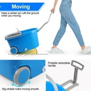 Spin Mop and Bucket on Wheels, Mop and Bucket Set, 360° Spinning Mopping Bucket with 3 Microfiber Refills & 61 Extended Mop Rod for Floor Cleaning, Blue