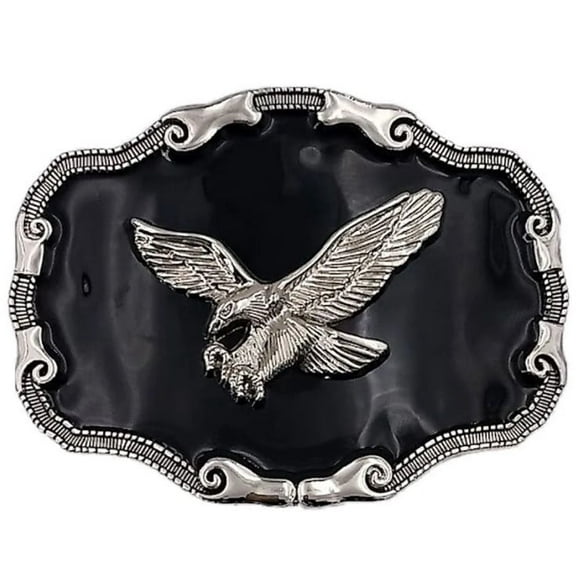 Western Design Bald Eagle Belt Buckle Patriotic USA Silver Black
