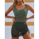 thumbnail image 4 of Traje de Baño de una Pieza para Mujer, con Control de Abdomen, Adelgazante, Pareo Transparente, Verde , Talla XL, 4 of 9