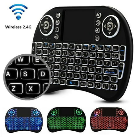 Mini 2.4GHz USB Wireless Keyboard with Touchpad Mouse for Windows PC, Raspberry Pi, Android TV Box, Slideshow Presenter, and More. Portable QWERTY Keypad Features Enhanced Function Keys LED