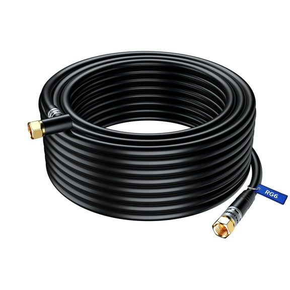 Coaxial Cable RG6, with a Right Angle 90° Connector, 100 ft, Coax Cable F-Type Triple Shielded Coax Cable 100 Feet (Black)