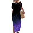 thumbnail image 1 of SMihono Robe Maxi Bohème d'Été pour Femmes Grande Taille Robe Maxi pour Femmes Plage Vacances Décontractée Ample Longue Robe Manches Courtes Robes d'Été avec Fente Robe Évasée de Plage, 1 of 5