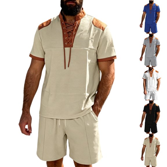 Sentmoon Mens Track Suits 2 Piece Set Men’s Shirts and Mens Casual Shorts Solid Color Short Sleeve Summer Regular Fit Oversized Jogging Men Summer Outfits S-XXXL
