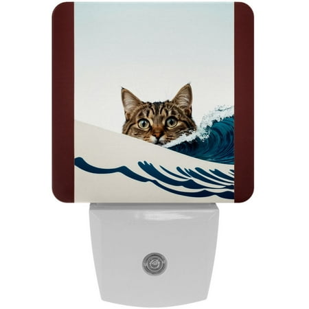 

LED Night Lights Plug into Wall 2-Pack 0.5W Plug in Night Light Dusk to Dawn White Bright Nightlight for Bedroom Bathroom Hallway Kitchen Japanese Cartoon Animal Cat and Ocean Wave Lovely