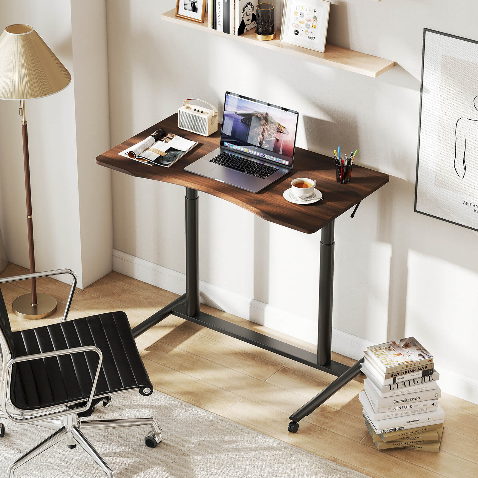 Costway Mobile Standing Desk with Lockable Wheels & Aluminum Frame Rolling Laptop Desk
