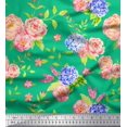thumbnail image 1 of Soimoi Green Cotton Duck Fabric Periwinkle & Peony Floral Print Sewing Fabric Yard 42 Inch Wide, 1 of 3