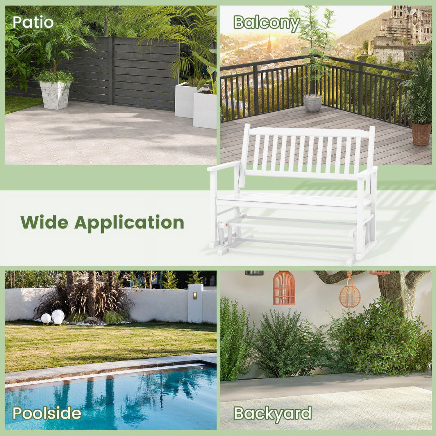 Aimee Lii Double Chair Outdoor, Patio Glider Bench, Porch, Backyard, Sturdy, White Aimee Lii Double Chair Outdoor, Patio Glider Bench, Porch, Backyard, Sturdy, White
