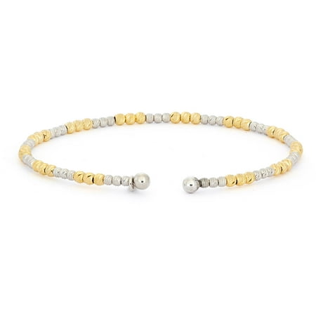 Giuliano Mameli Sterling Silver 14kt Yellow Gold- and Rhodium-Plated Bangle with Large and Small Textured Faceted Beads