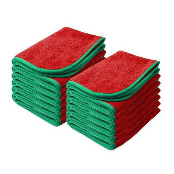 Nanoskin Power Shine Microfiber Towel, Red w/ Green Silk Edge, 16" x 24", (12-Pack) - Red