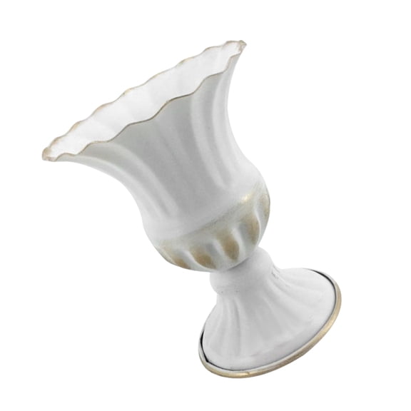 ETEREAUTY Vintage White Metal Flower Vase for Tabletop Decorative Floral Arrangement Container