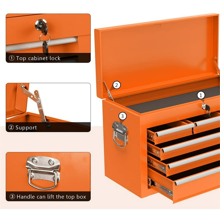 Aukfa Tool Chest, 2 in 1 Steel Rolling Tool Box & Cabinet On Wheels for Garage, 8-drawer, Orange, Size: 26.4 inch Large x 14.6 inch W x 28 inch H