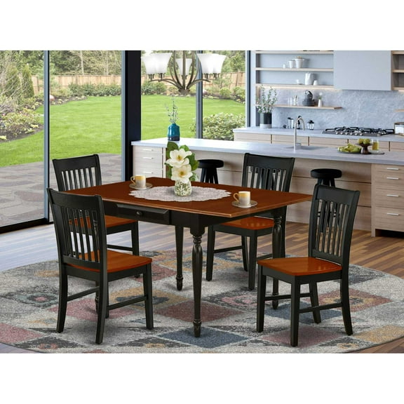 East West Furniture Dining Room Set Black & Cherry, MZNO5-BCH-W