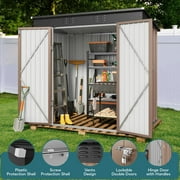 6x4 ft Outdoor Storage Shed on Sale, Sheds & Outdoor Storage with Lockable Doors, Metal Garden Shed by Durable Galvanized Steel for Patio, Lawn, Light Brown