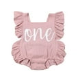 thumbnail image 1 of Newborn Baby Girl First Birthday Outfit Ruffle One Print Backless Jumpsuit Bodysuit, 1 of 4