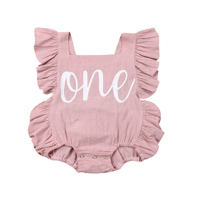 Newborn Baby Girl First Birthday Outfit Ruffle One Print Backless Jumpsuit Bodysuit