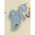 thumbnail image 3 of Newborn Baby Girls Boys Romper Bodysuit Long Sleeve Solid Ribbed Jumpsuit Hat Set Coming Home Outfits Neutral Clothes, 3 of 8