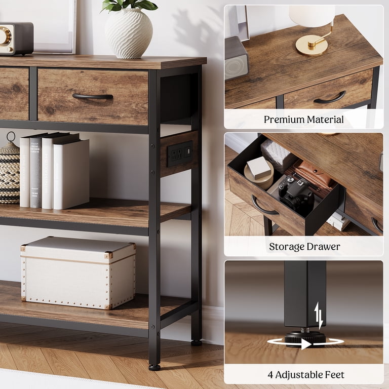 Aufeile 43" Console Table with Drawers and Power Outlets, Brown photo 6