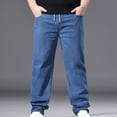 thumbnail image 2 of RongHuan Mens Big and Tall Jeans Loose Fit Elastic Waisted Denim Pants Straight Leg Solid Color Trousers Drawstring Sweatpants, 2 of 9