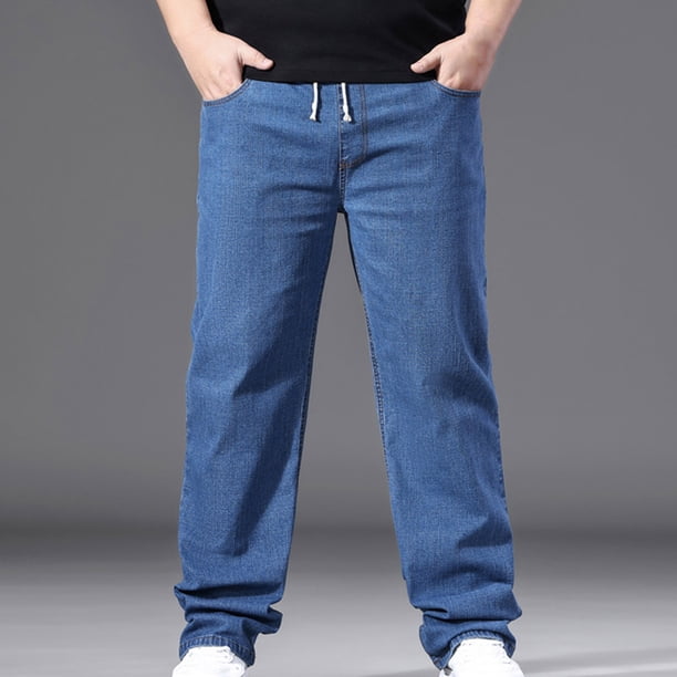Ceisia Men's Relaxed Fit Straight Leg Jeans Elastic Drawstring Waist Casual Denim Pants Gift