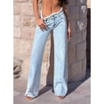 thumbnail image 5 of Womens High Waisted Raw Hem Jeans Stretchy Wide Leg Frayed Straight Denim Pants Light Blue XL, 5 of 9