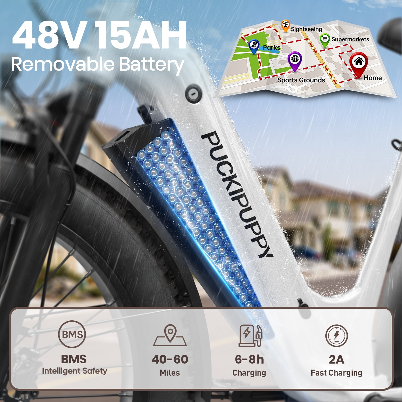 PUCKIPUPPY 960W Peak Electric Bike for Adults Step Through E-Bike 28mph Max Speed 60Miles Range 26" Fat Tire Electric Mountain Bike 48V 15AH Battery 7 Speed off-Road Ebike, Comply with UL2849 By SGS