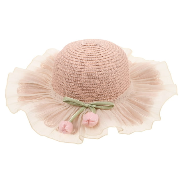 Sombrero de paja de verano para niña: gorra de playa de ala ancha transpirable con correa ajustable, sombrero de pescador para niñas para protegerse del sol.