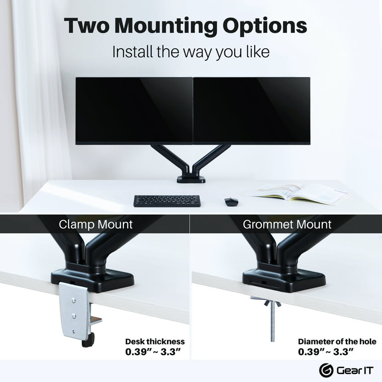 GearIT Dual Monitor Mount (Up to 32 Inch, 19.8 lbs) Desk Stand Mount for  LCD LED Monitor, Fully Adjustable Articulating Gas Spring Arm with Quick  Release (Tilt, Swivel, Rotate) Vesa 75 100 