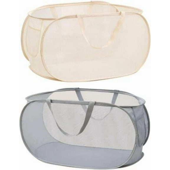 Laundry Bag Mesh Basket Foldable Mesh Popup Hamper - Portable Lightweight Home