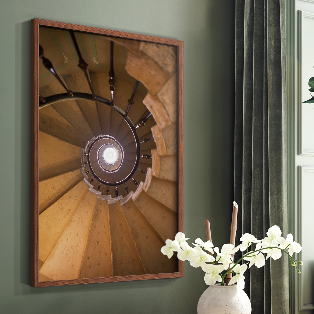 Spiraling II Framed Print in Brown Solid Wood Framed Print No Nail Hanging