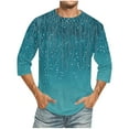 thumbnail image 1 of Camisas de Lino para Hombres Impresión Cuello Redondo Casual 3/4 Manga Blusa, Mezcla de Lino de Algodón para Primavera Verano Ocio Y Tops Diarios, 1 of 9