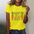 thumbnail image 2 of Prolriy Chemises de Pâques pour Femmes Joyeuses Pâques T-Shirt à Manches Courtes Col Rond Imprimé Lettre Carotte Haut Tenue de Pâques pour Femmes, Hauts Jaunes TG, 2 of 5
