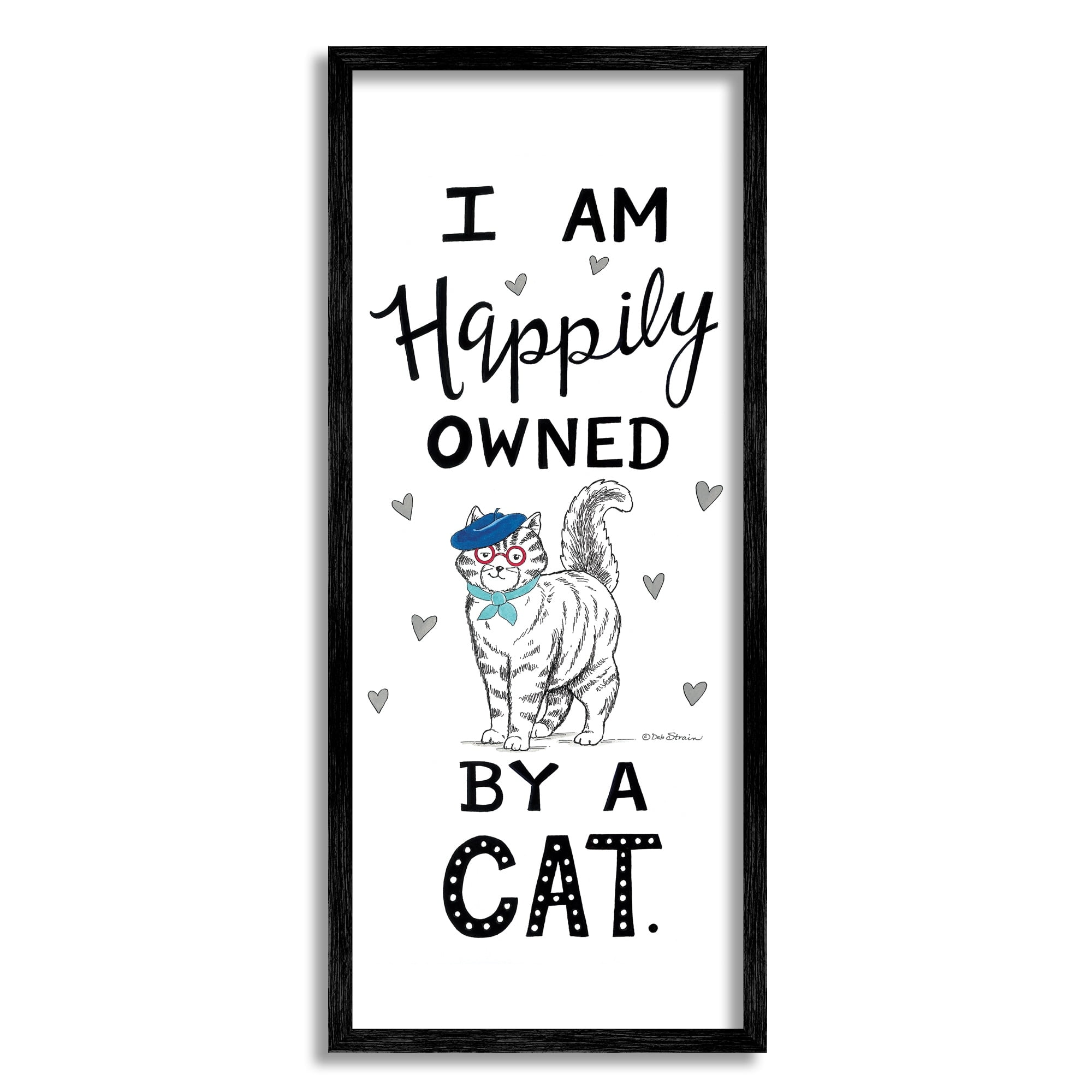 Stupell Industries Happily Owned By Cat Funny Phrase Feline French Beret, 10 x 24, Design by Deb Strain