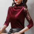 thumbnail image 5 of Aboser Velvet Tops for Women Retro Patchwork Mesh Sheer Shirts Evening Party Top Slim Fit Turtleneck Blouse Comfy Long Sleeve Shirt Solid Color Casual Blouses, 5 of 7