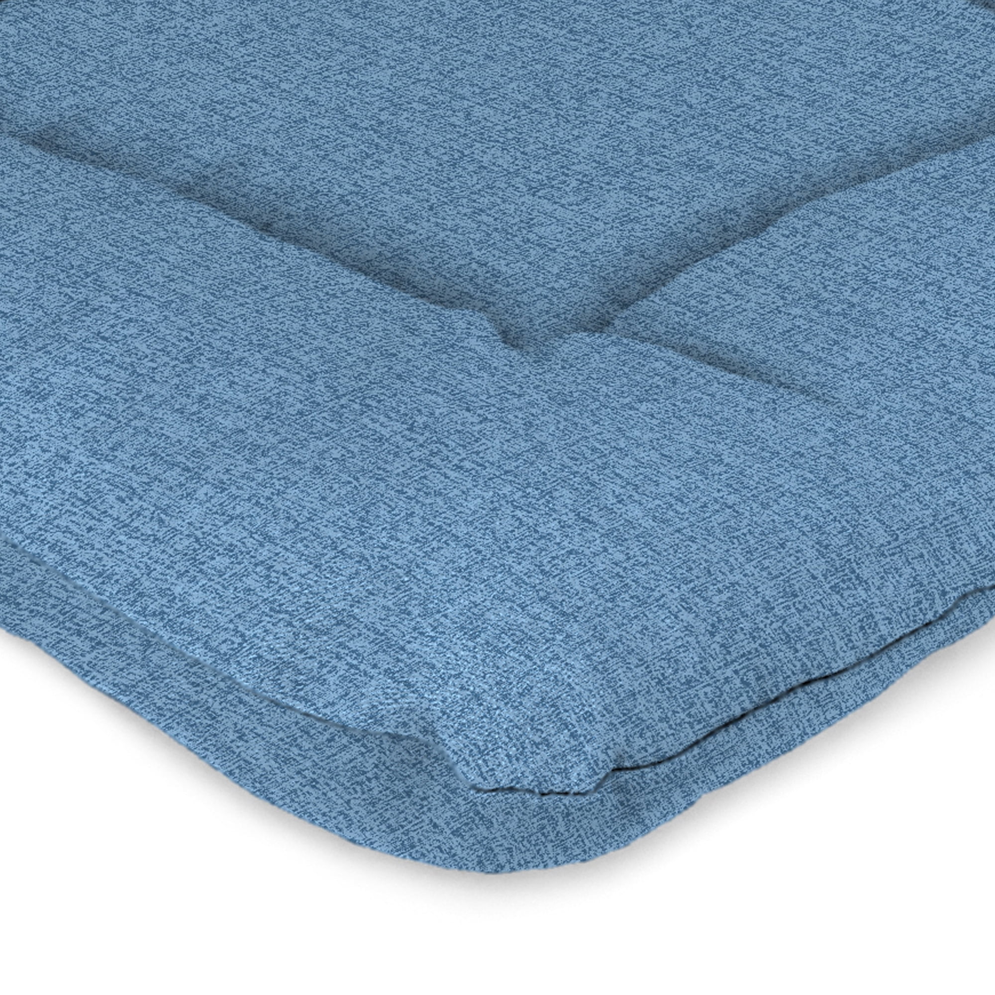 Jordan Manufacturing 38" x 21" McHusk Chambray Blue Crosshatch Rectangular Outdoor Wrought Iron Chair Cushion with Ties and Hanger Loop