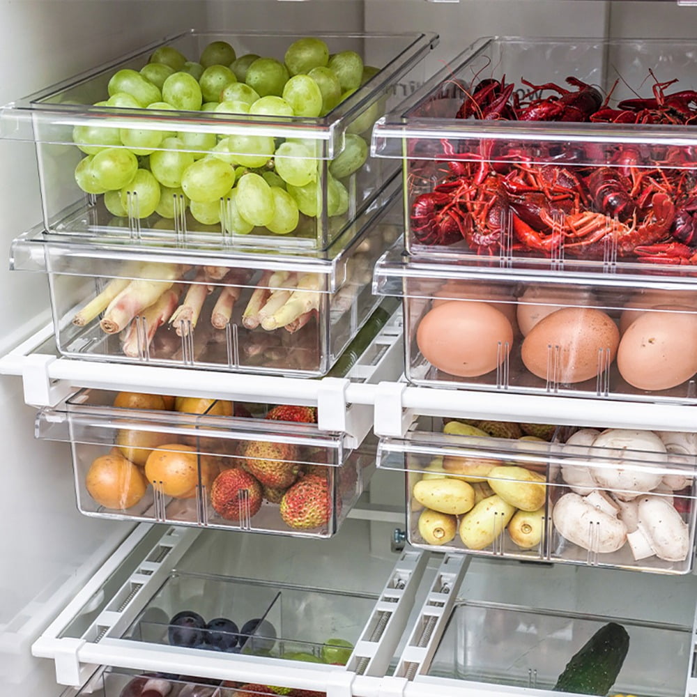 2PCS Pull Out Drawer Design Refrigerator Organizer Bins Fridge Drawer Organizer Drawer Refrigerator Storage Box