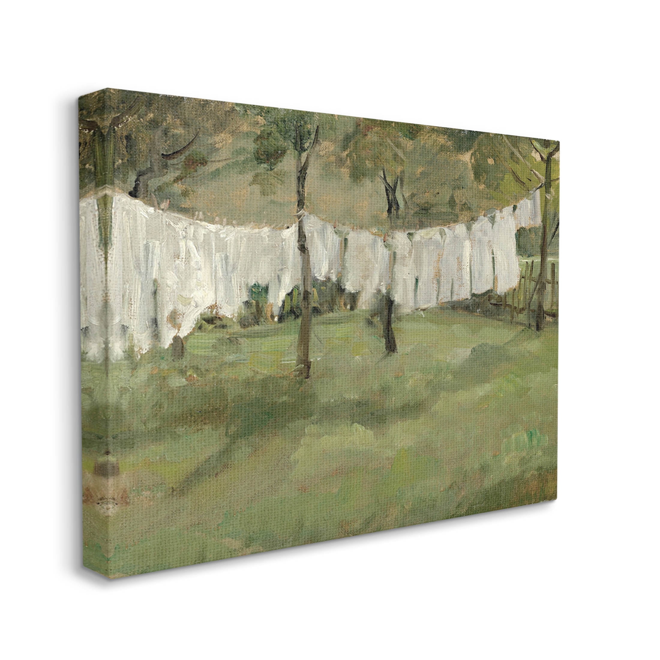 Soothing Yard Clothesline Scene Landscape Painting Gallery Wrapped Canvas Print Wall Art