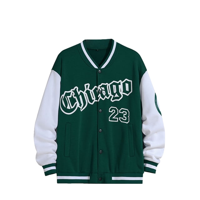 xiaxaixu Men's Spring Autumn Casual Coat Long Sleeve Letter Printed Button Up Contrast Color Baseball Jacket
