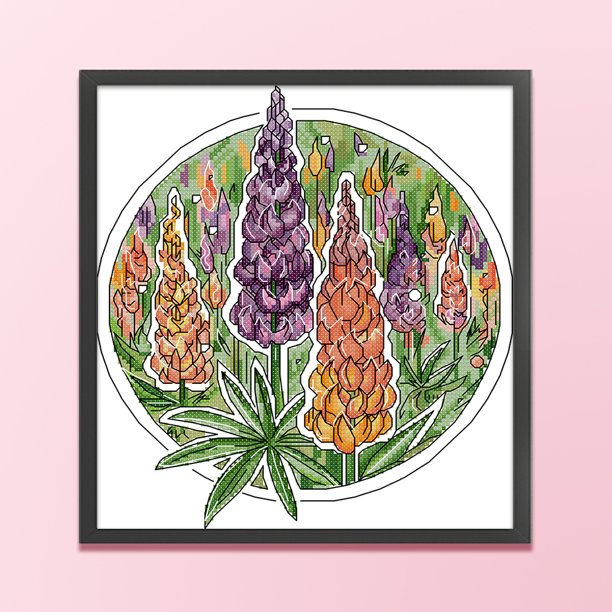 Cuadros Decorativos Bordado parcial Hilo de algodón ecológico 14CT Flor impresa Punto de cruz (HA056) Wdftyju embutido en tela